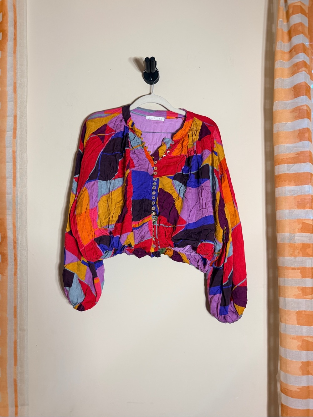 Karlie Bold Multicolor Geometric Button Blouse